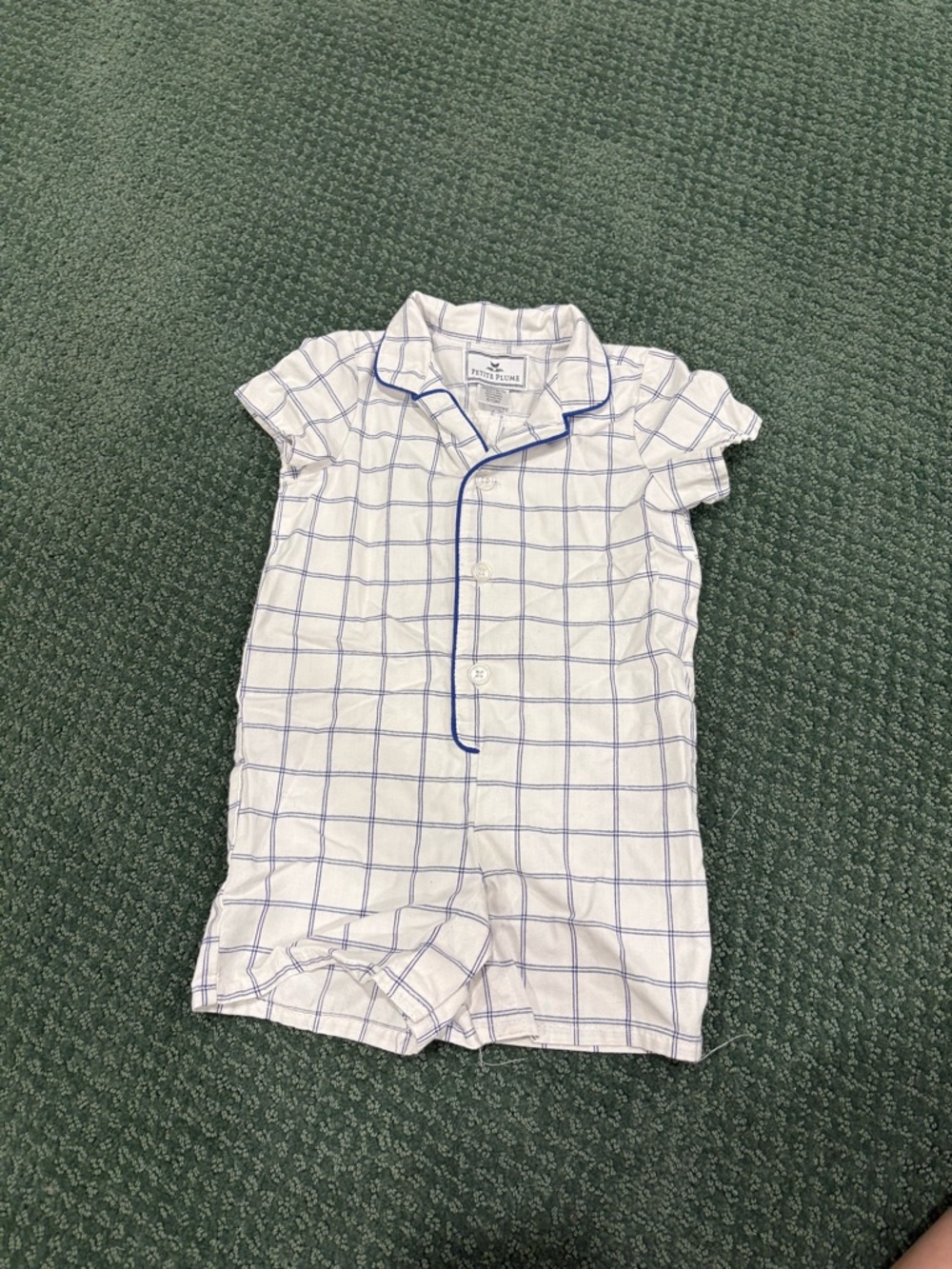 Petite Plume White & Blue Windowpane Shortie Pajama Romper